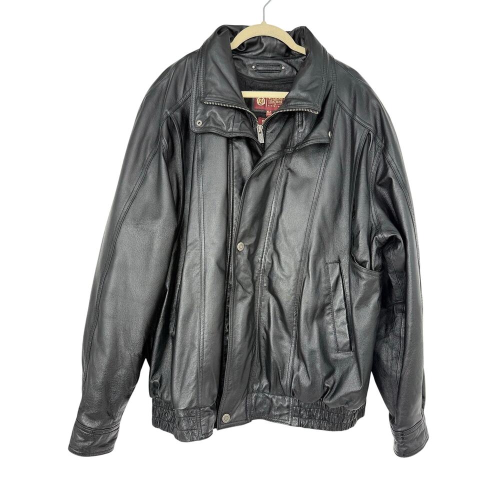 VTG Wilsons Leather Black Leather Bomber Jacket XL Tall Thinsulate Zip Out Liner